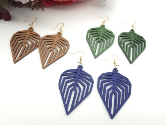 Preview: Blatt Holz Ohrringe Wood farbig